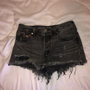 Size 25 Levis 501 black high rise jean shorts